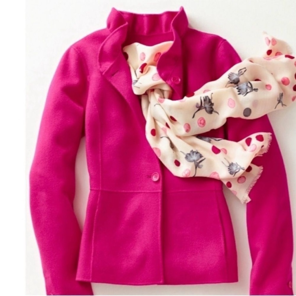 Talbots Ruffle-Neck Double-Face Jacket Pink Wool Blend Pockets Preppy 10 - Picture 13 of 14